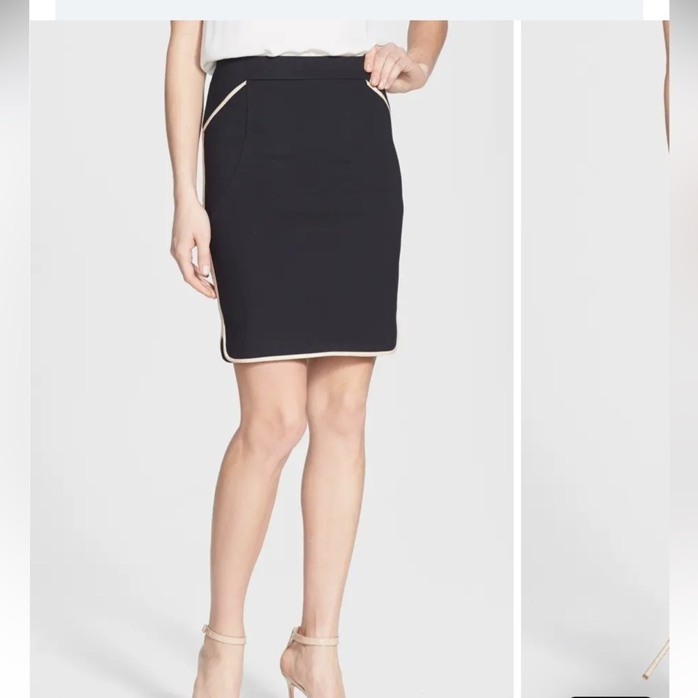 Ted Baker Leather Trim Black Pencil Skirt Sz 2 Ted ( US 6)